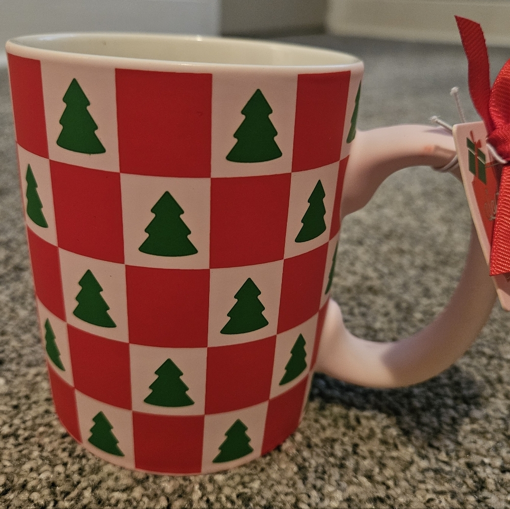 Pink & Red Soft Touch Christmas Mug Christmas Trees Unique Fun NWT